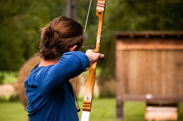Archery training of a boy.