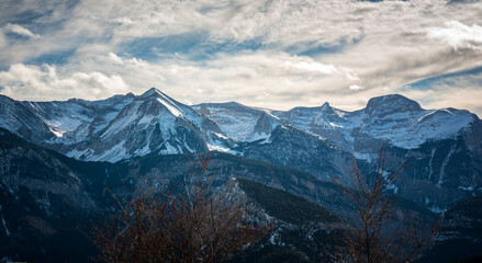 Panoramic view of the Pyrenees in winter.