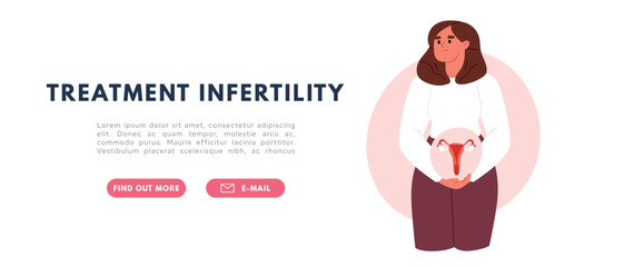 Treatment infertility. Woman holds uterus. Flat vector illustration
