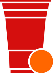 Red beer pong illustration. Plastic cup and ball. Traditional party drinking game. 

