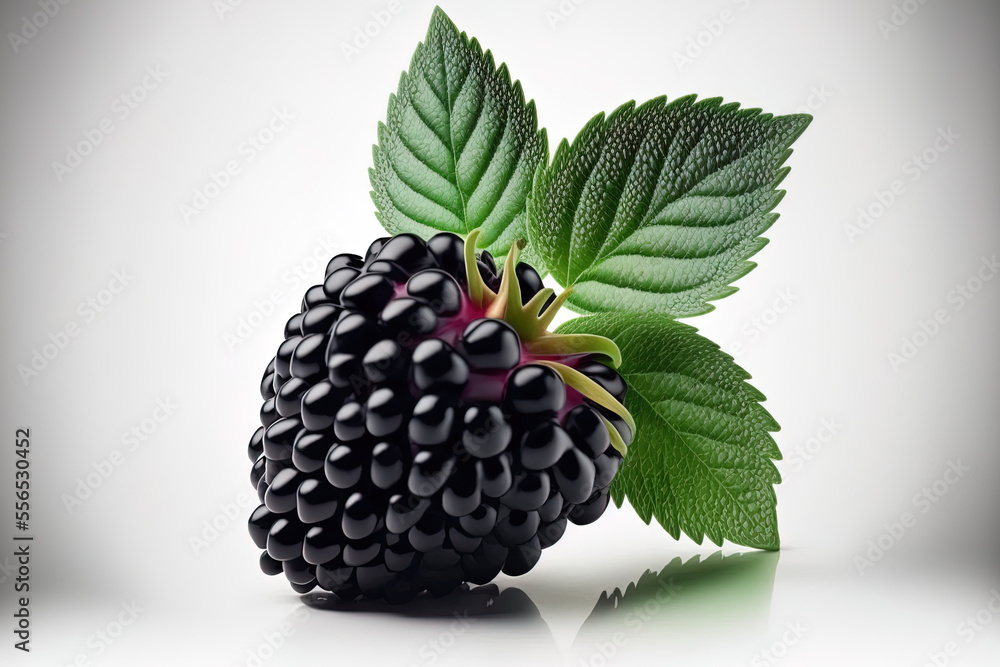 Poster blackberry with clipping path and full depth of field, isolated on white backdrop. generative ai