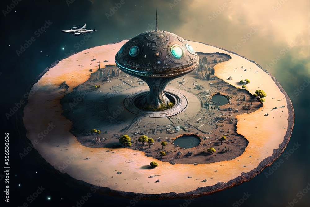 Poster ufo on a planet from outer space depicted on a game map. generative ai
