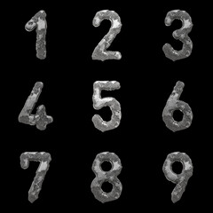 3D Render Set of Melted Chrome Alphabet - Font including Letters,  Numbers and Punctuation Marks