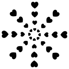 Spiral black hearts pattern on white background