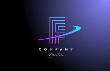F pink blue alphabet letter logo icon design with swoosh. Line creative template for business and company