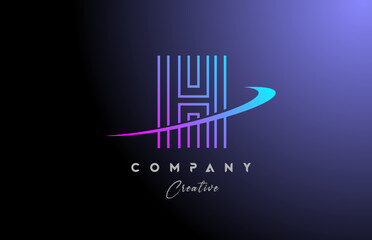 H pink blue alphabet letter logo icon design with swoosh. Line creative template for business and company