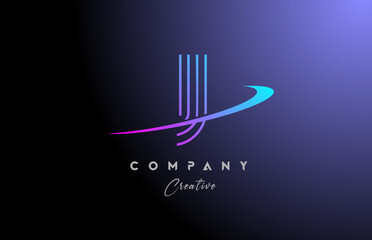 J pink blue alphabet letter logo icon design with swoosh. Line creative template for business and company