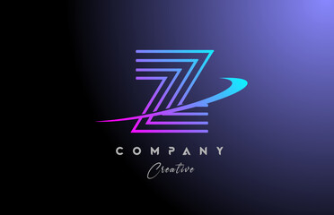 Z pink blue alphabet letter logo icon design with swoosh. Line creative template for business and company