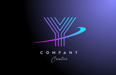 Y pink blue alphabet letter logo icon design with swoosh. Line creative template for business and company