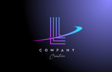 L pink blue alphabet letter logo icon design with swoosh. Line creative template for business and company