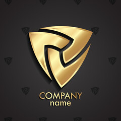 golden modern triangle design 3d logo / vector illustration