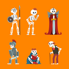 Bony Skeleton Character in Different Pose and Action Vector Set