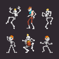 Bony Skeleton Character in Different Pose and Action Vector Set