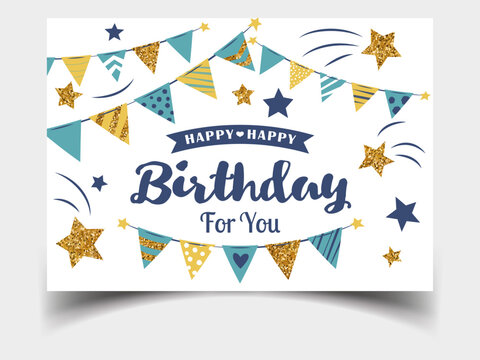 Carte de voeux joyeux anniversaire et jeu d'invitation &agrave; la f&ecirc;te, illustration vectorielle, style dessin&eacute; &agrave; la main.