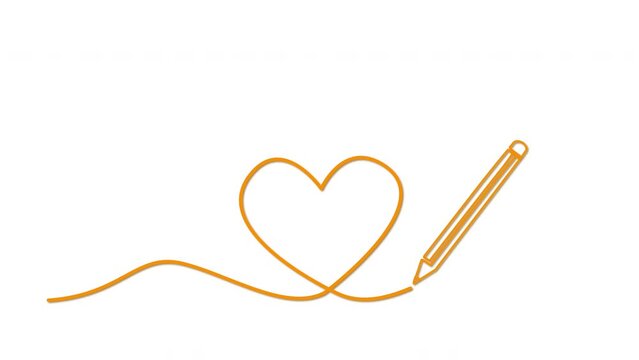 Heart symbol, pencil drawing Line art. Golden yellow colour.