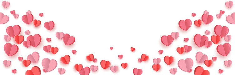 Hearts confetti . Heart png.Pink 3d paper falling hearts .Valentine's Day background. Valentine's day decoration.Hearts frame.Flying hearts.