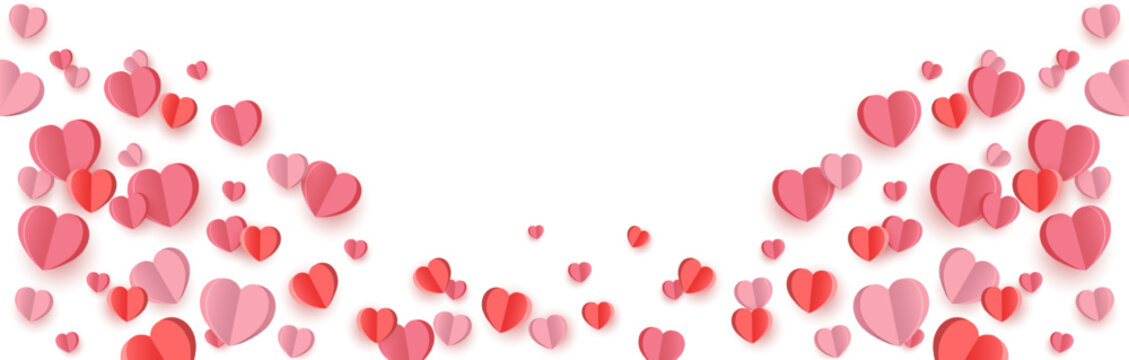 Hearts confetti . Heart png.Pink 3d paper falling hearts .Valentine's Day background. Valentine's day decoration.Hearts frame.Flying hearts.