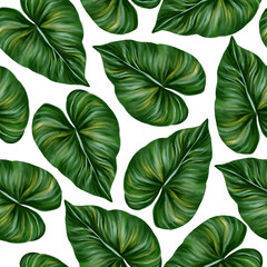 Tropical leaf seamless pattern. Colorful vivid print with beautiful palm jungle leaves. Repeated luxury design for packaging, cosmetic, fashion, textile, wallpaper. Realistic detailed high quality
