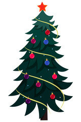 Christmas tree decorated with Christmas balls, vector illustration isolated from background