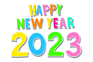 Inscription Happy New Year 2023, bright multi-colored letters