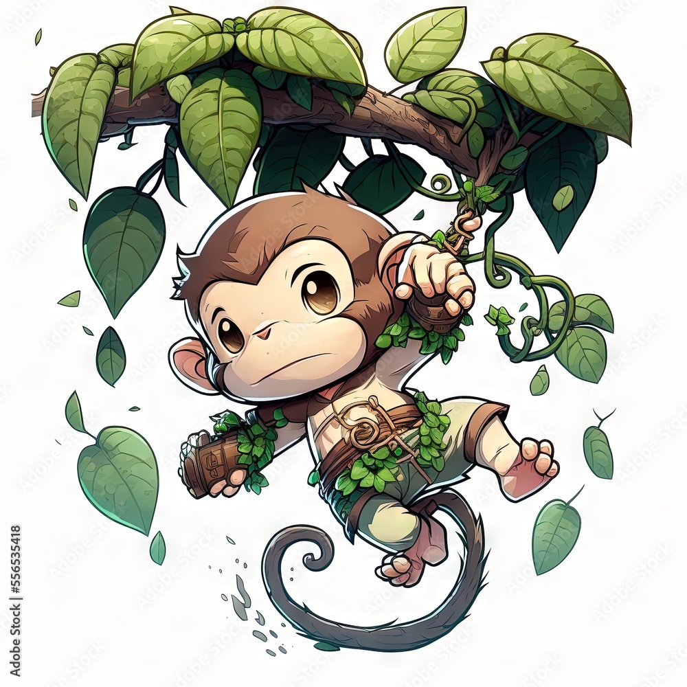 Poster a monkey with a monkey tail and a monkey tail on its back. generative ai