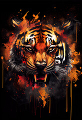 Bright portrait of a tiger in a painterly style, pop art painting. Generative AI