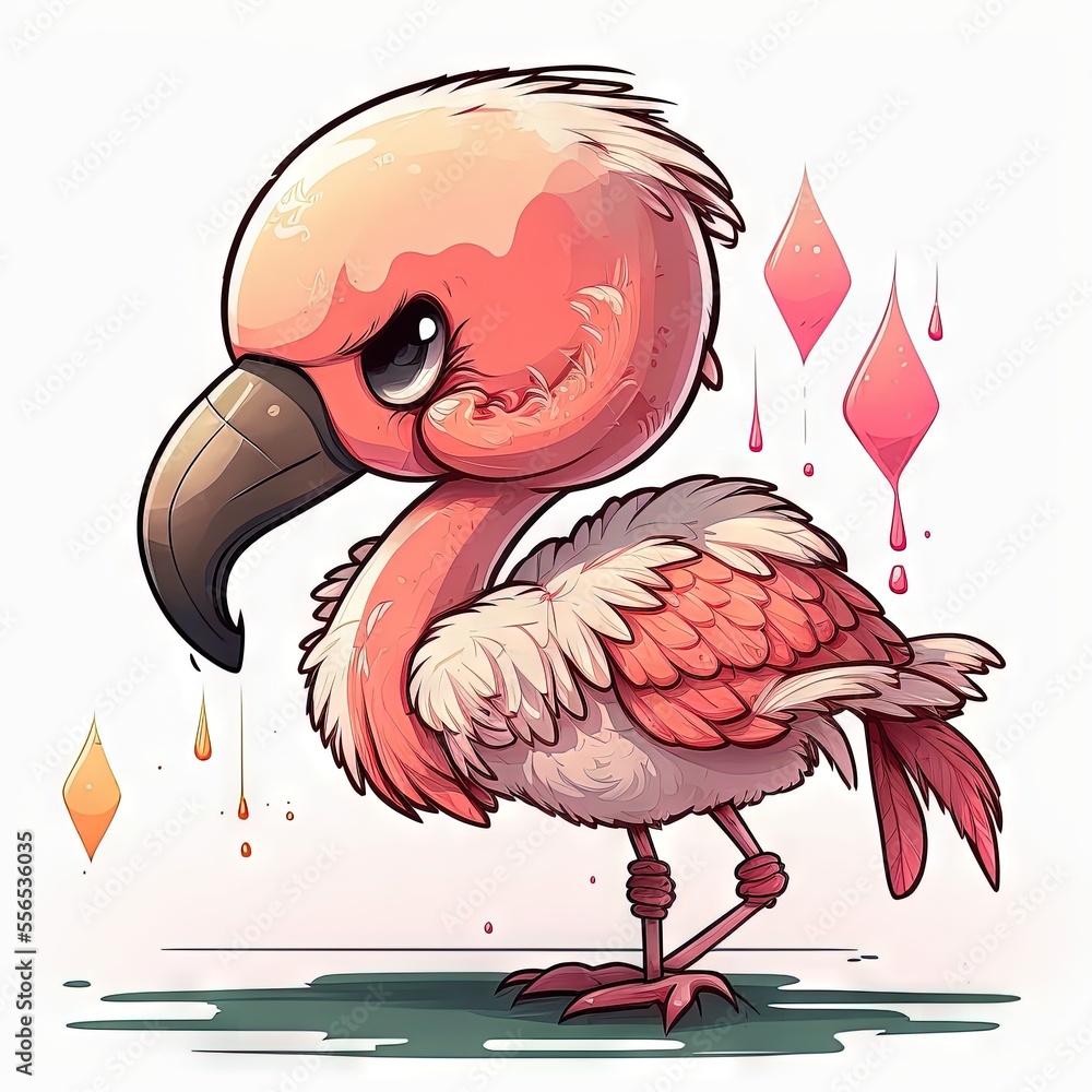 Poster a flamingo with a big beak standing in the water with drops of water around it and a diamond in the 
