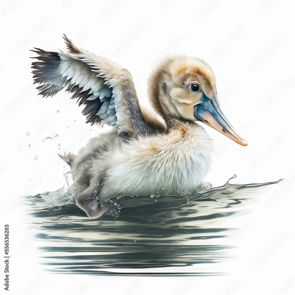 Poster a duck with its wings spread out in the water with its wings spread out to the side of the duck. gen