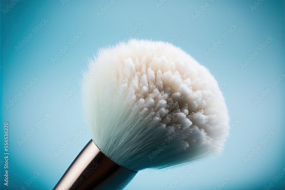 Poster a close up of a brush with a blue background behind it. generative ai