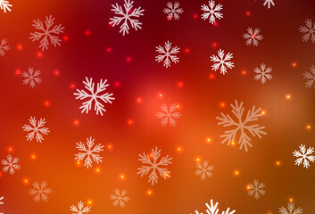 Dark Red vector background with beautiful snowflakes, stars.