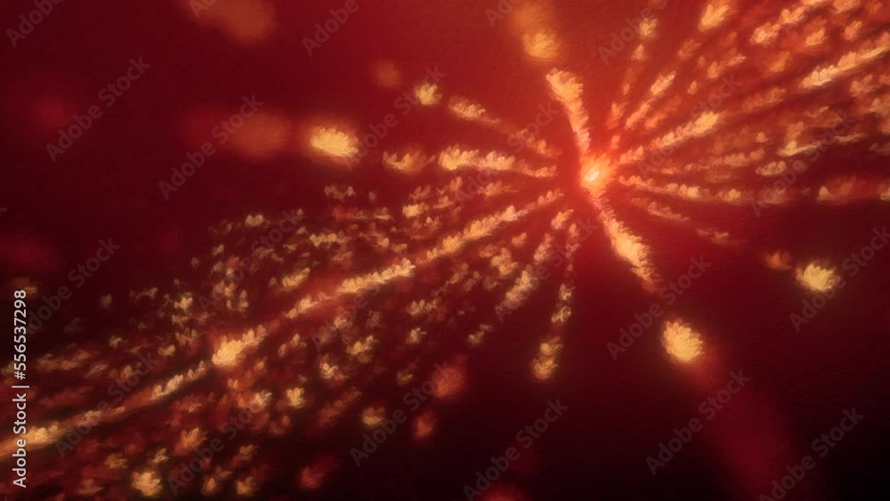 Poster abstract particles background with long rays on a red background. motion. moving particles, glowing 