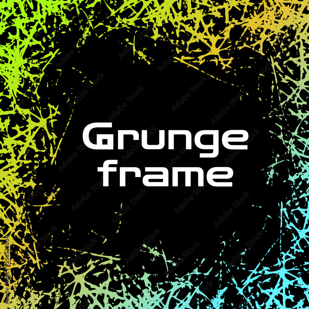 Poster modern frame in grunge design. vector empty graphic border with multicolor scraping effect on black 