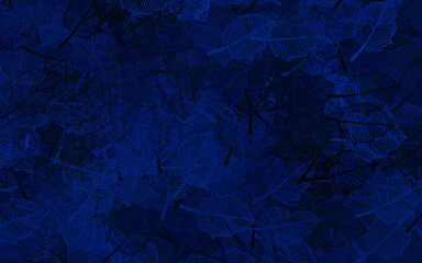 Dark BLUE vector doodle background with leaves.
