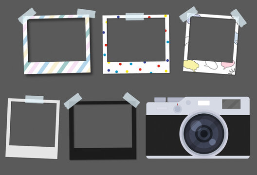 photo frames on wood, Instant camera, Polaroid collection, Vector illustration, Set of polaroid, blank photo frames, blank photo frame