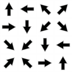 complete illustration set of monochrome arrows for signs