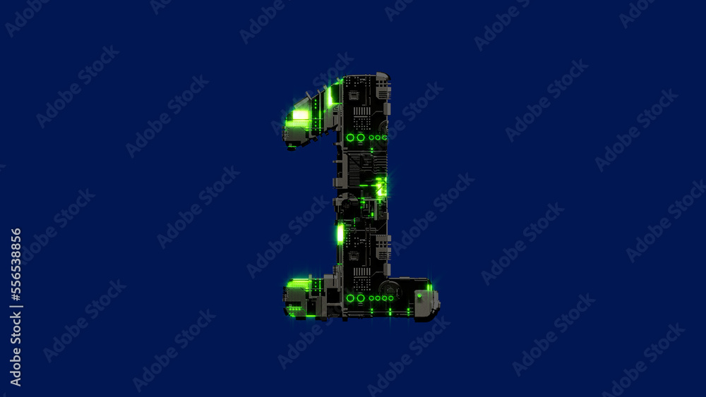 Poster number 1 - dark rough scrap metal alphabet with shining green, isolated - object 3d rendering