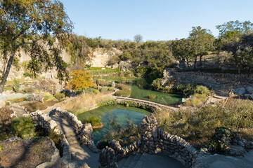 Fototapeta na wymiar Japanese tea Garden Overlook Texas, walkways, during winter season.