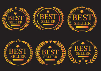 Golden best seller icon  pack design with laurel, best seller badge logo isolated - vector