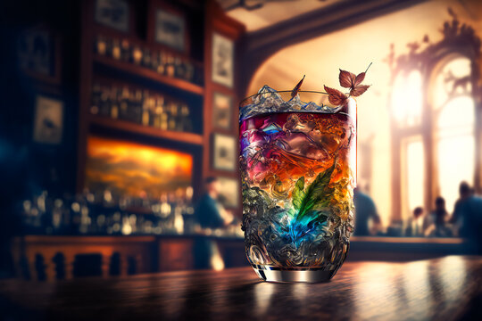 cocktails drinks on the bar .  Image created with Generative AI technology.