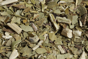 background of Yerba mate leaves. Natural food concept. Herbs, natural medicine.