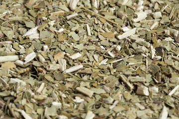 background of Yerba mate leaves. Natural food concept. Herbs, natural medicine.