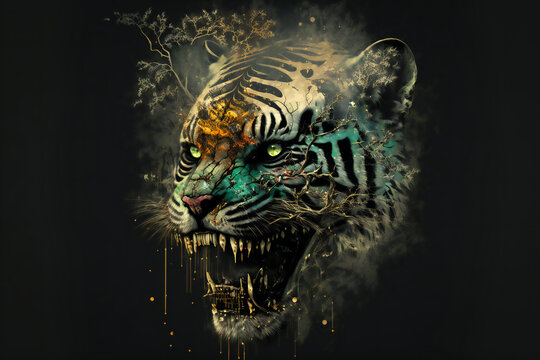 Tiger Skull.  Image created with Generative AI technology.