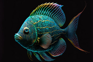 Fototapeta premium Beautiful , colorful fisch on black background. Image created with Generative AI technology