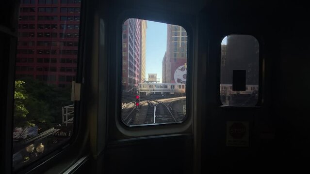driver point of view inside subway hyperlapse of chicago city buildings historic rail concept travel panoramic views economic city