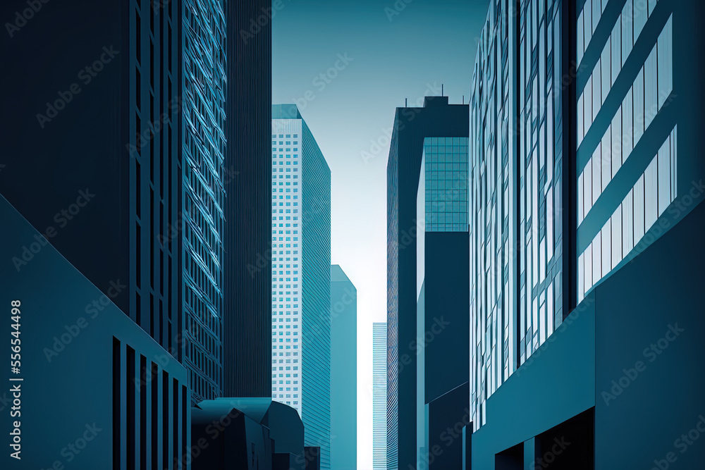 Poster urban setting with skyscrapers and contemporary architecture. simple, minimalist, flat, and with a b