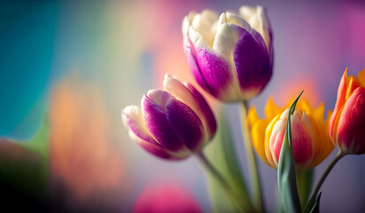 Tulip flowers fresh in the spring bouquet bokeh background
generative ai