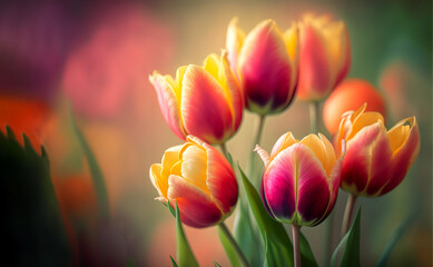 Tulip flowers fresh in the spring bouquet bokeh background
generative ai