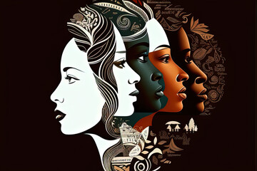 illustration of African-American faces and black ethnicities in empowerment roles. generative ai