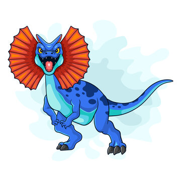 Cartoon funny Dilophosaurus rex isolated on white background