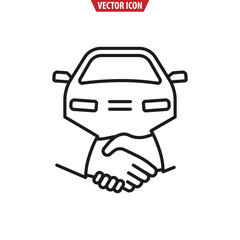 Car sale icon. Hand shake symbol. Car Deal. Buy or rent concept. Isolated vector illustration